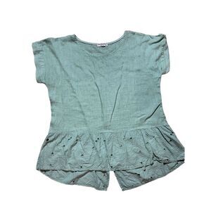 Terzo Millennio light green linen eyelet top sz M cottage minimalist